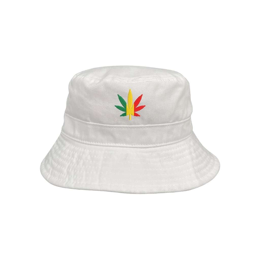 Embroidered Rasta Bud on white bucket hat - DSY Lifestyle