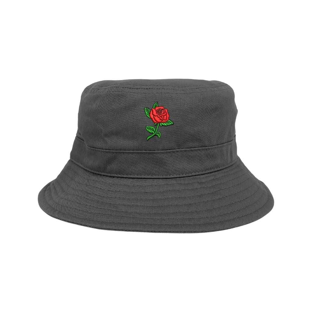 Embroidered Red Rose on grey bucket hat - DSY Lifestyle