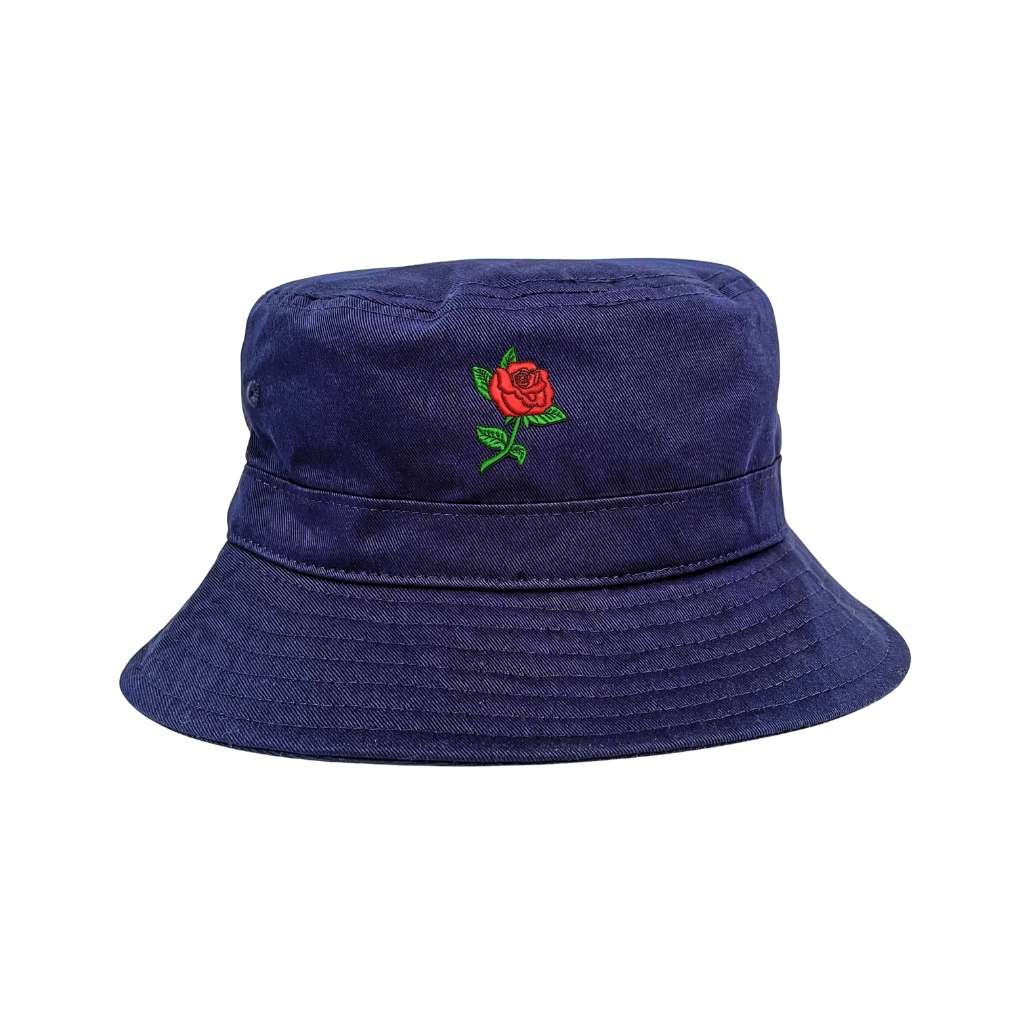 Embroidered Red Rose on navy bucket hat - DSY Lifestyle