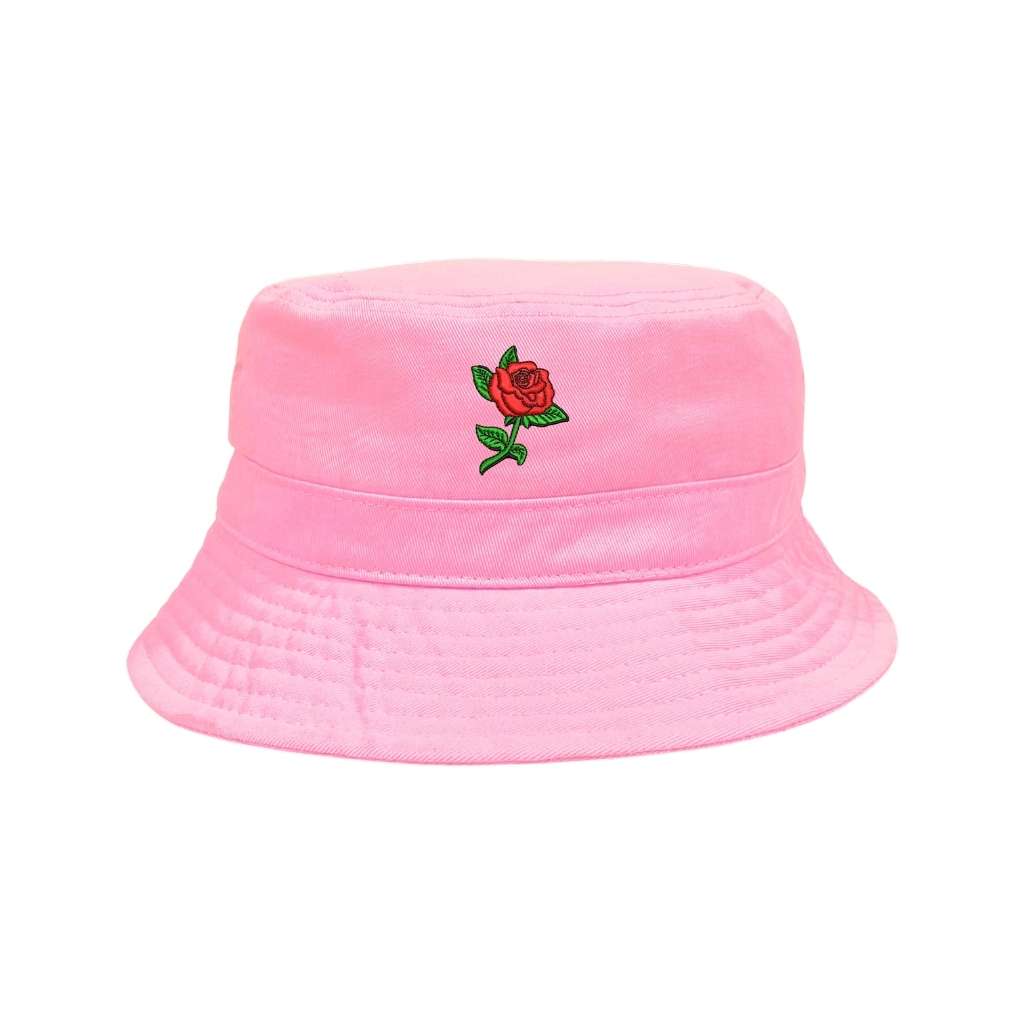 Embroidered Red Rose on pink bucket hat - DSY Lifestyle