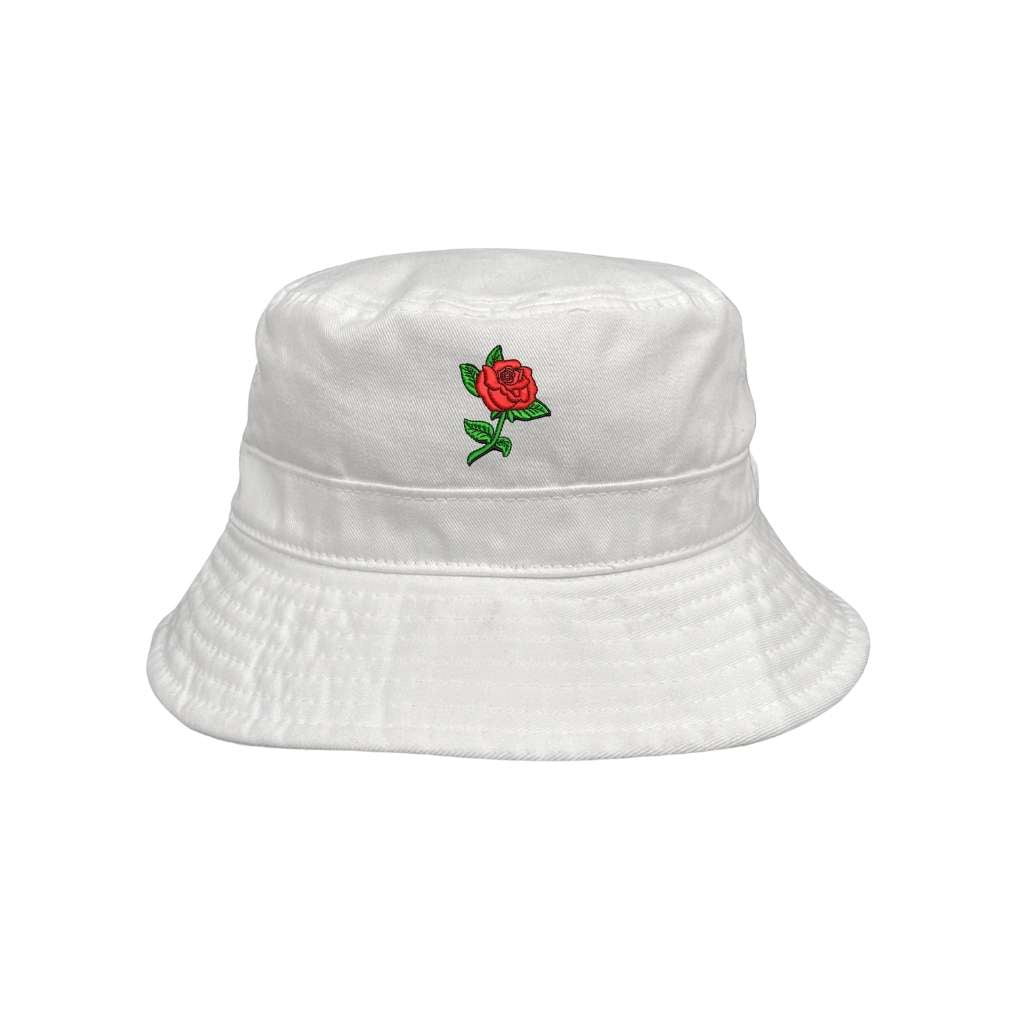 Embroidered Red Rose on white bucket hat - DSY Lifestyle