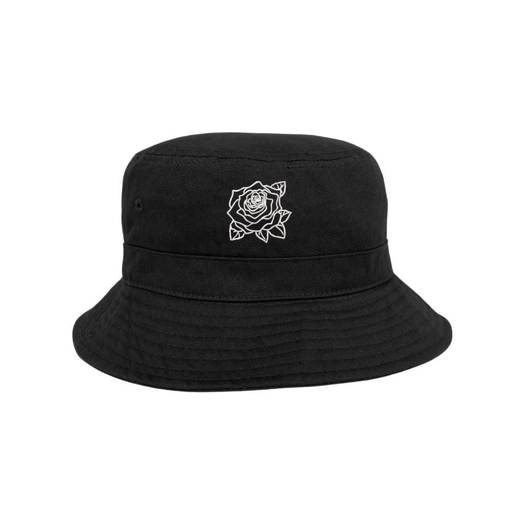 Embroidered Rose Outline on black bucket hat - DSY Lifestyle