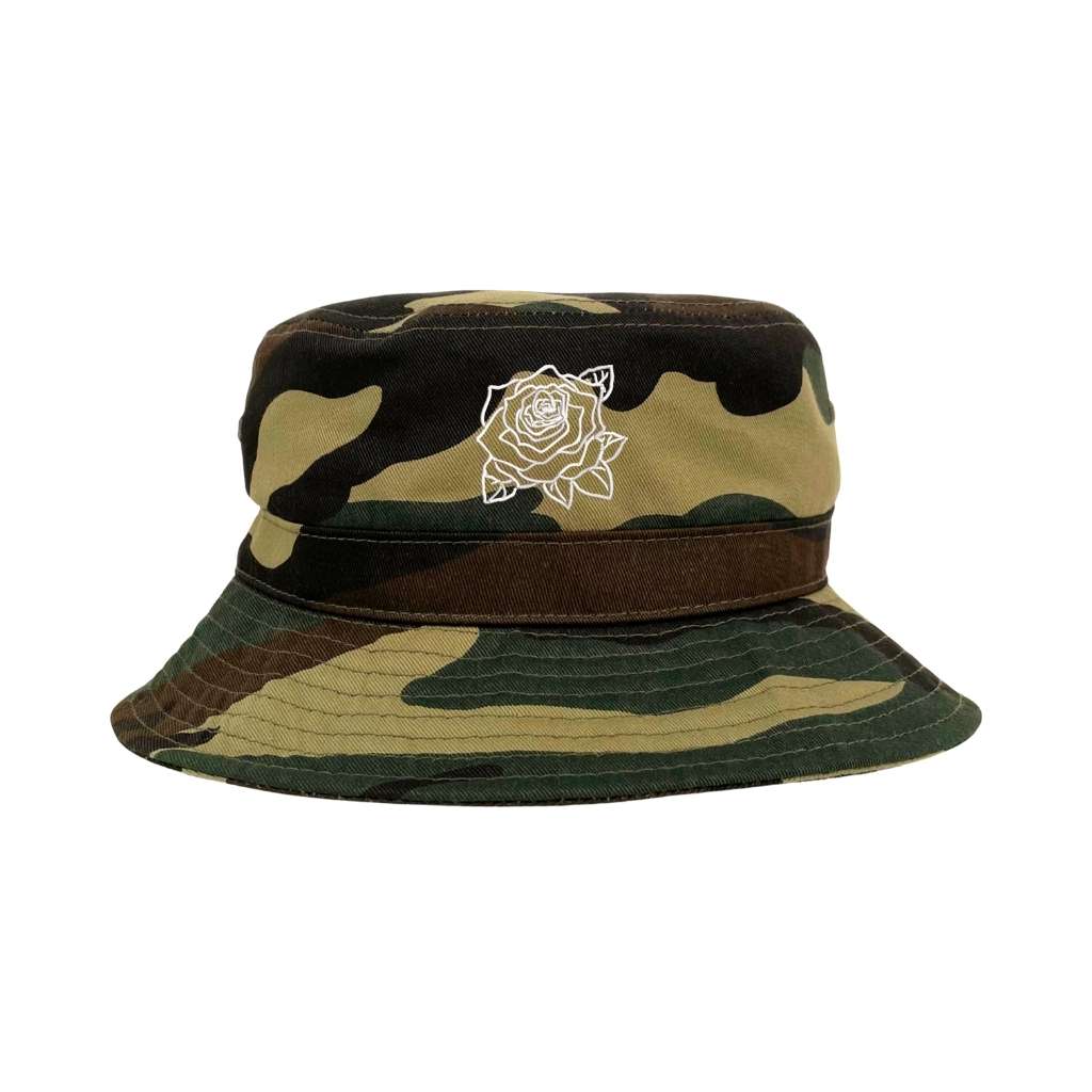 Embroidered Rose Outline on camo bucket hat - DSY Lifestyle