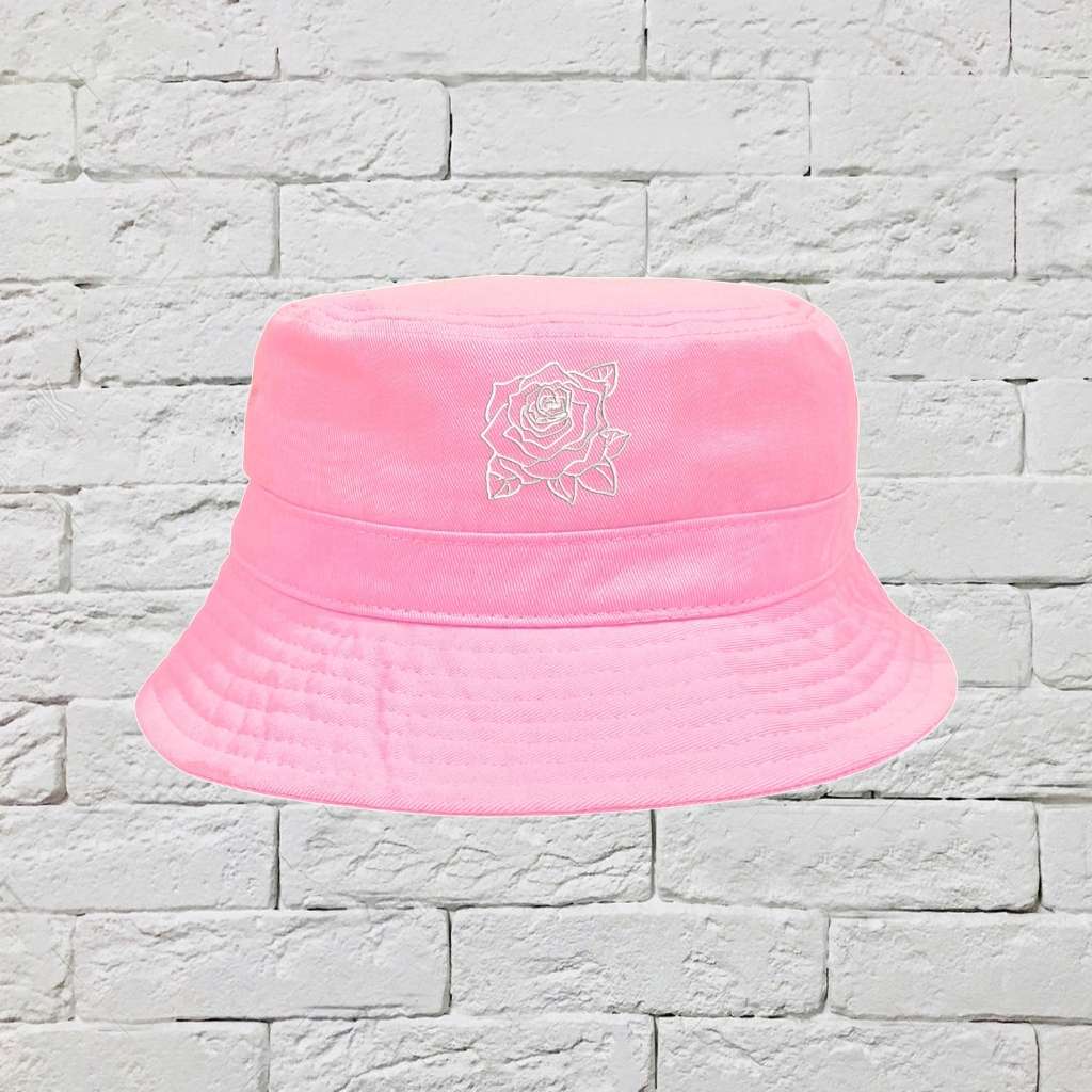 Embroidered Rose Outline on pink bucket hat - DSY Lifestyle