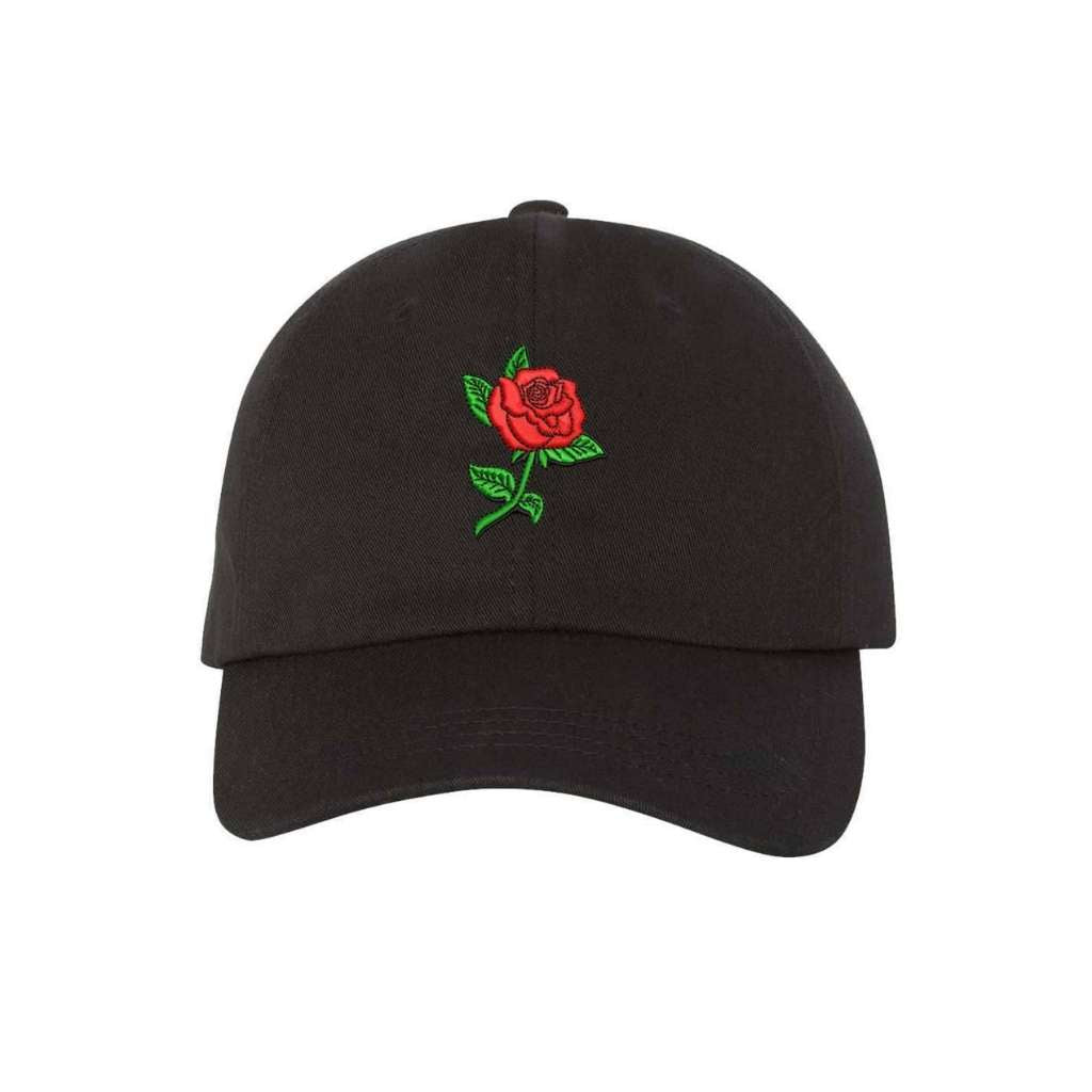 Black baseball hat embroidered with a red rose in the front- DSY Lifestyle