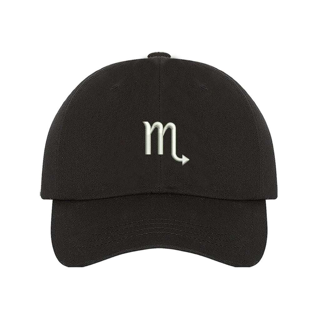 Black baseball hat with Scorpio zodiac symbol embroidered in white - DSY Lifestyle