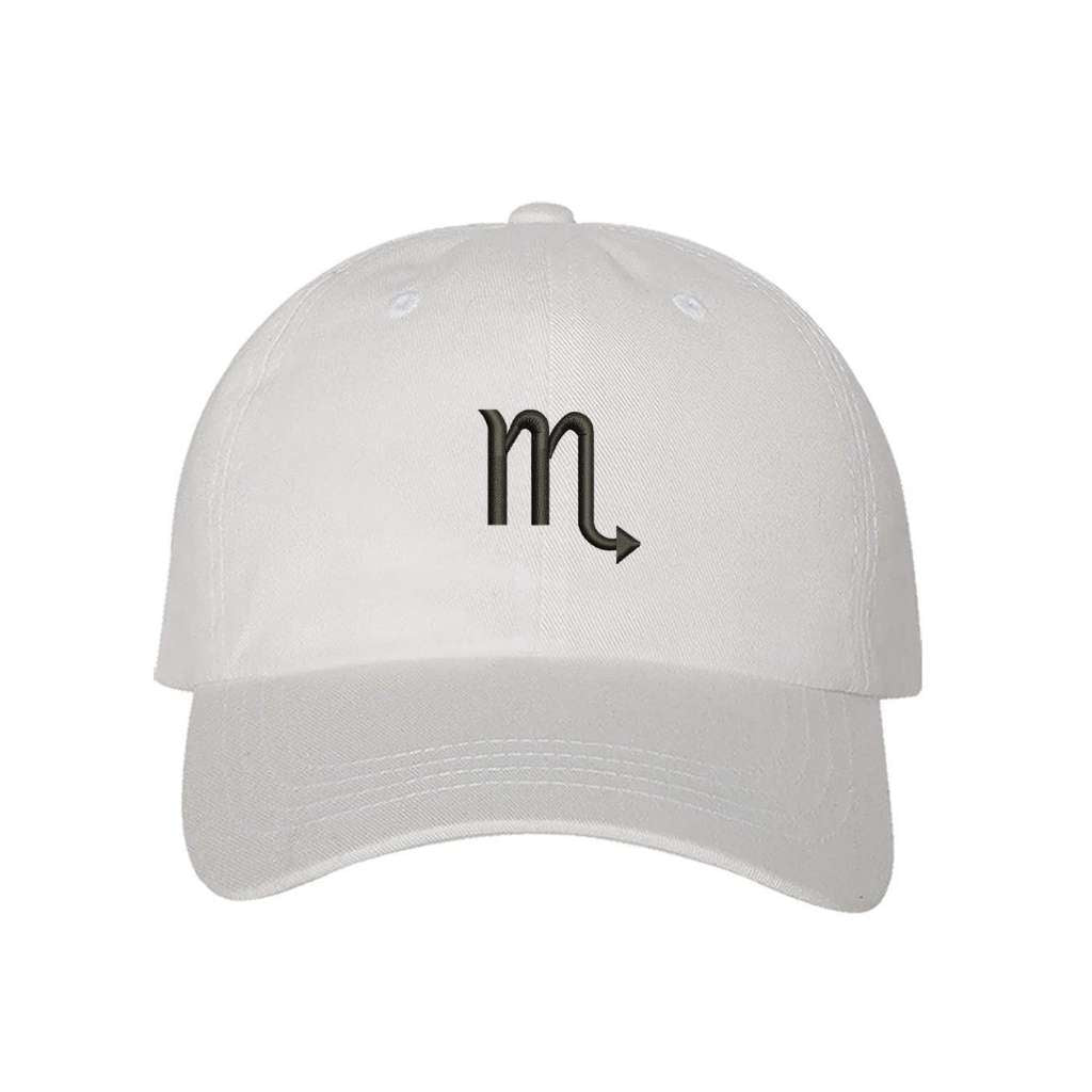 White baseball hat with Scorpio zodiac symbol embroidered in black - DSY Lifestyle
