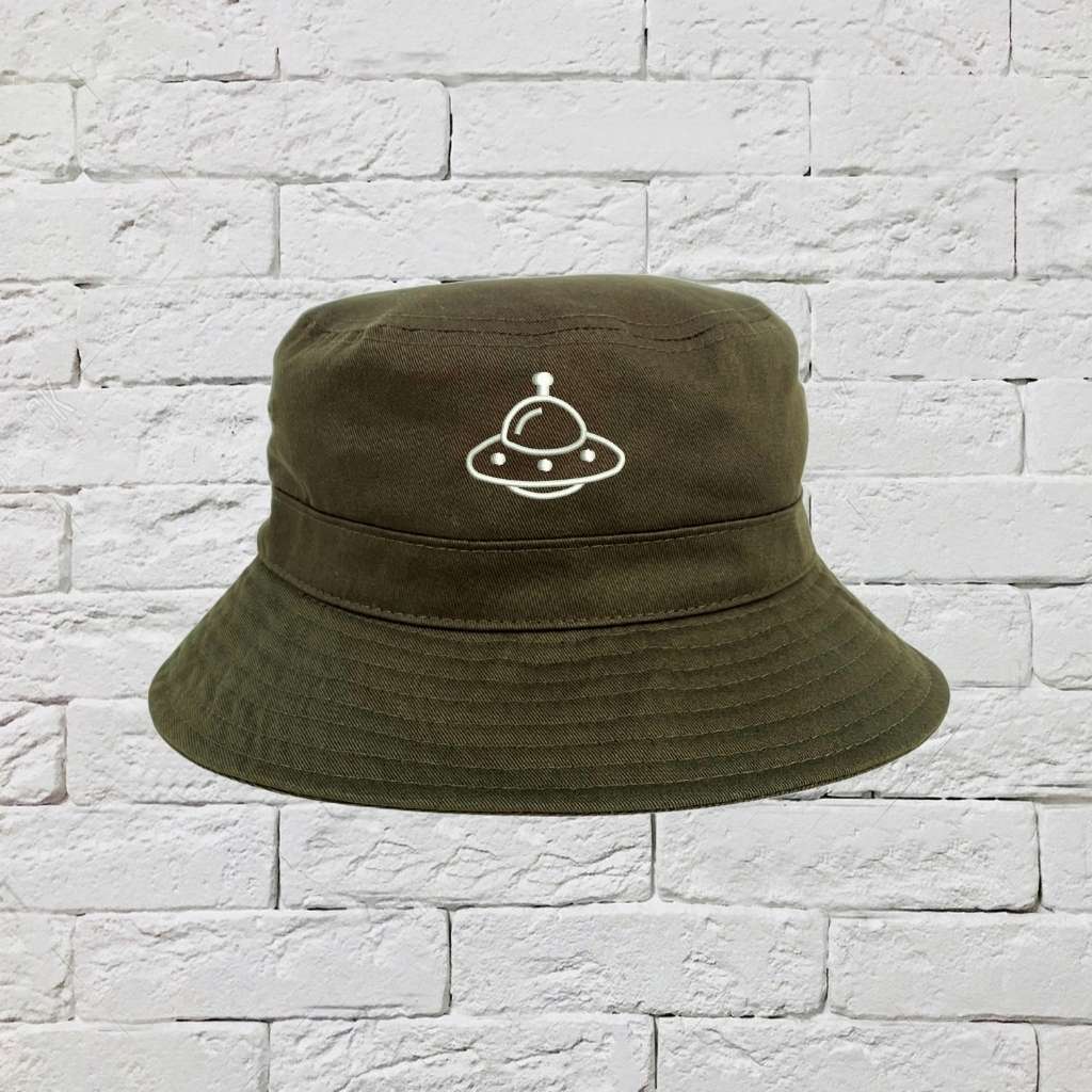 Embroidered Spaceship on olive bucket hat - DSY Lifestyle