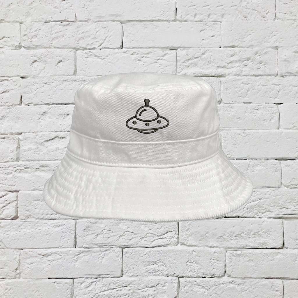 Embroidered Spaceship on white bucket hat - DSY Lifestyle