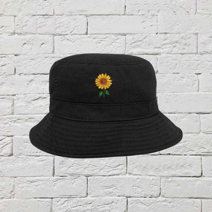 Embroidered Sunflower on black bucket hat - DSY Lifestyle
