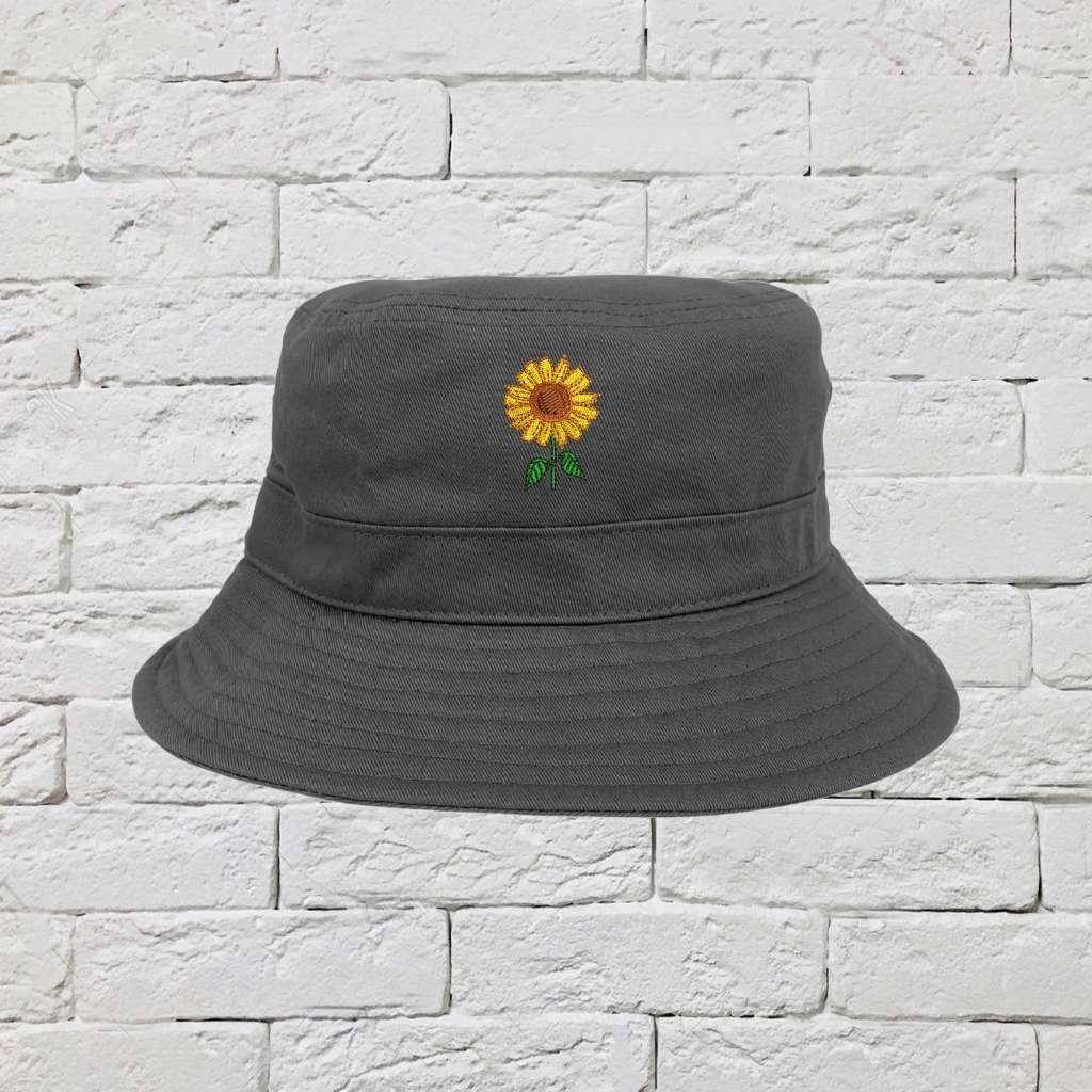 Embroidered Sunflower on grey bucket hat - DSY Lifestyle