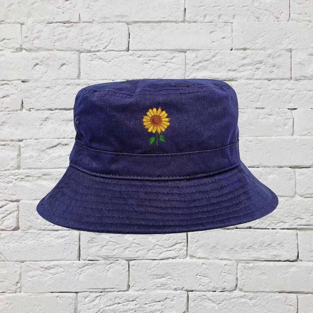 Embroidered Sunflower on navy bucket hat - DSY Lifestyle