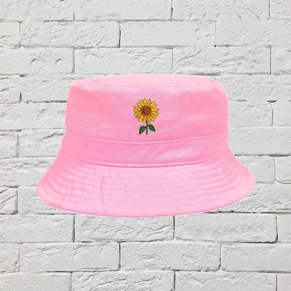 Embroidered Sunflower on pink bucket hat - DSY Lifestyle
