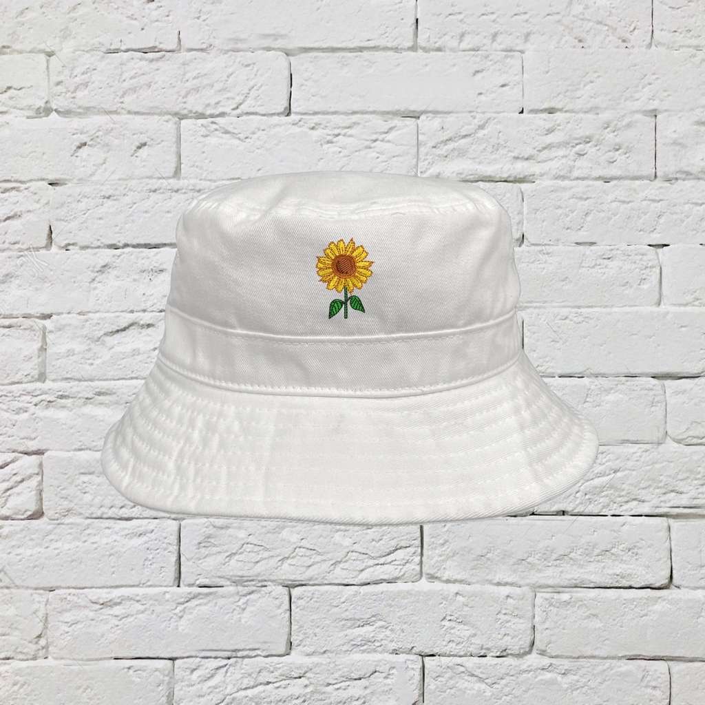 Embroidered Sunflower on white bucket hat - DSY Lifestyle