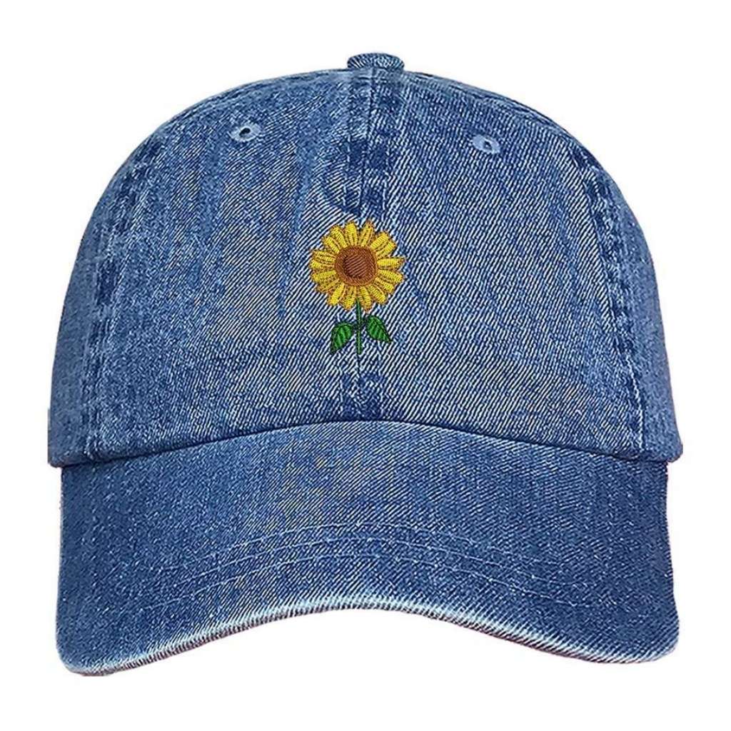 Denim baseball hat embroidered with a sunflower - DSY Lifestyle