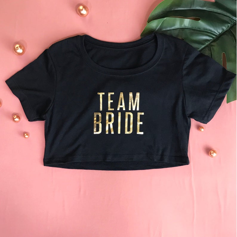Black crop top with Team Bride printed in gold - DSY Lifestyle