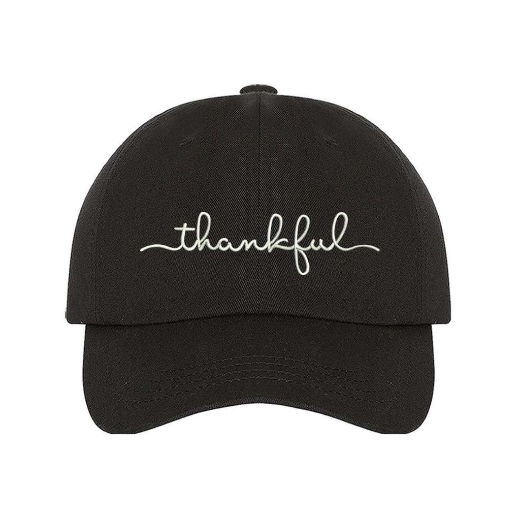 Black baseball hat with thankful embroidered in white - DSY Lifestyle