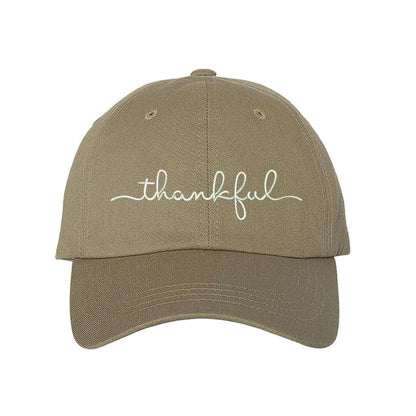 Khaki baseball hat with thankful embroidered in white - DSY Lifestyle