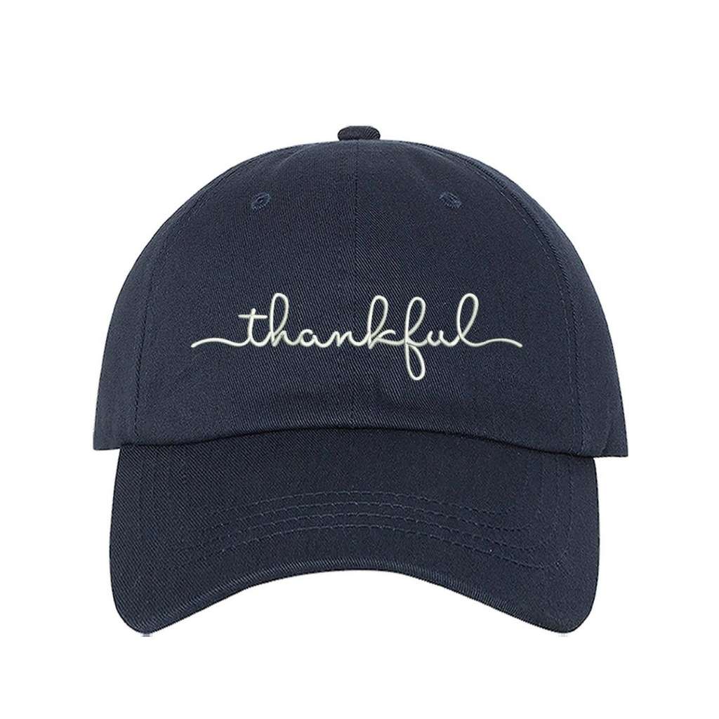 Navy blue baseball hat with thankful embroidered in white - DSY Lifestyle
