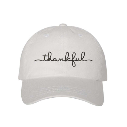 White baseball hat with thankful embroidered in black - DSY Lifestyle