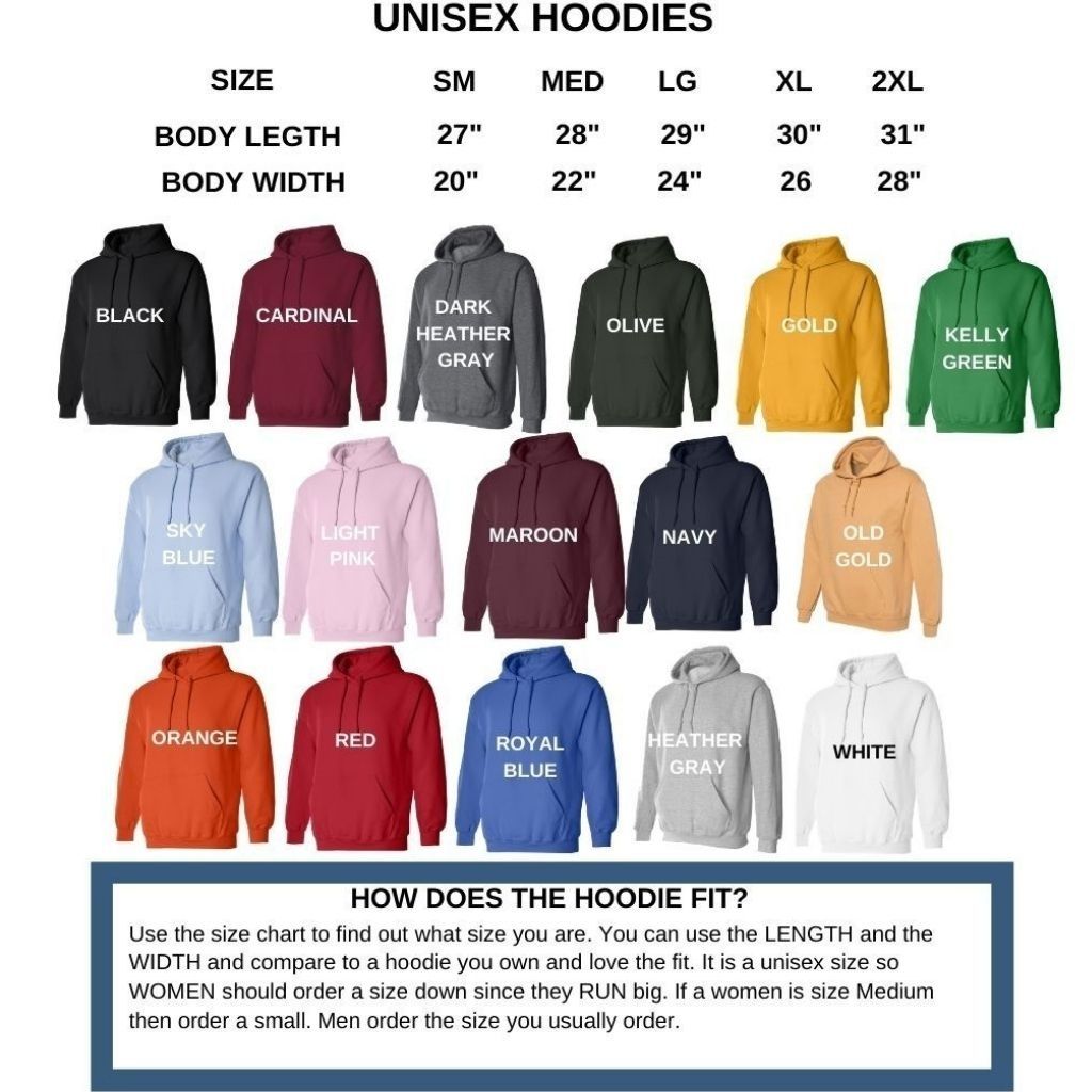 Unisex Hoodie color and size chart - DSY Lifestyle