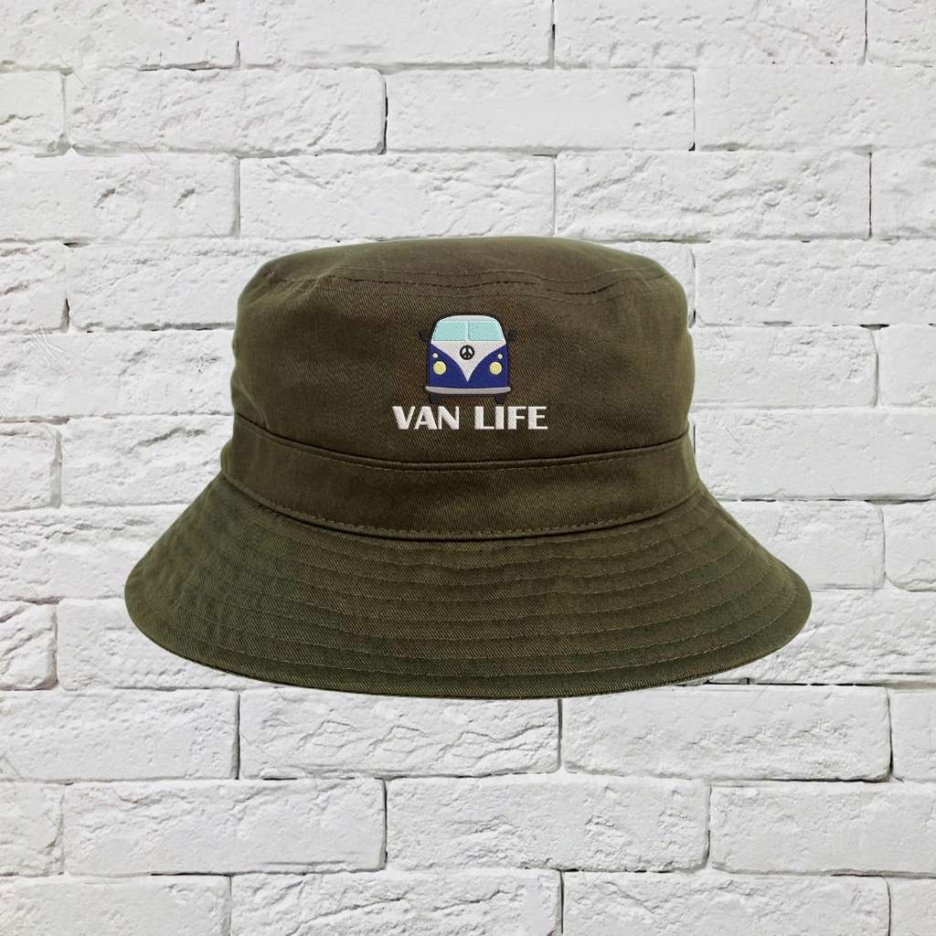 Embroidered Van Life on olive bucket hat - DSY Lifestyle