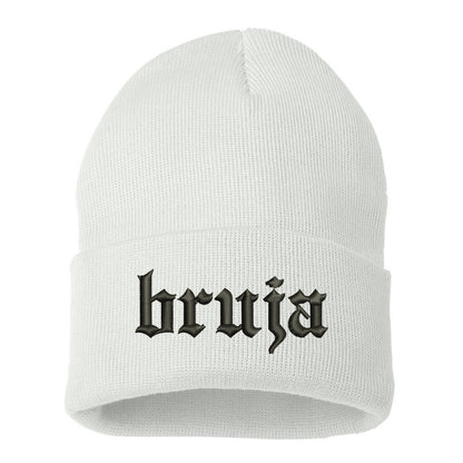 Bruja Embroidered Cuffed Beanie Cap, Beanie, Cuffed Beanie Cap, Bruja Embroidery, Embroidered Beanie Cap, Custom Embroidery, White Cuffed Beanie, DSY Lifestyle Beanie, Made in LA