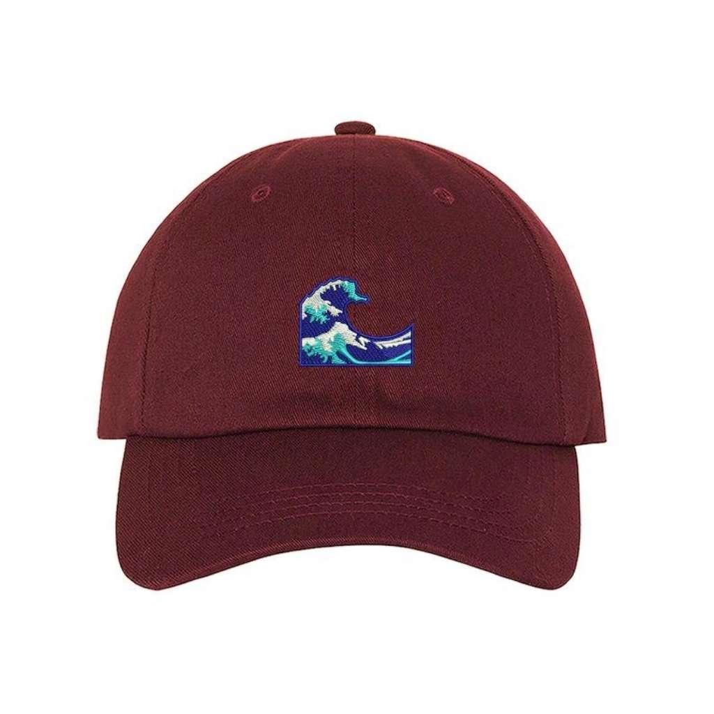 Burgundy Hat embroidered with a ocean wave - DSY Lifestyle