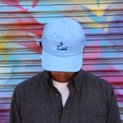 Male model wearing blue baseball hat with wave embroidered - DSY Lifestyle