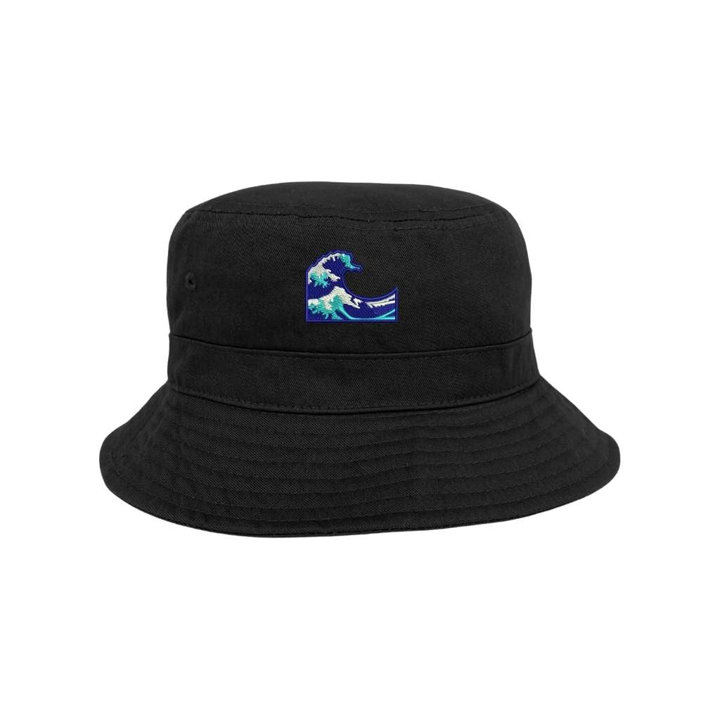 Embroidered wave on black bucket hat - DSY Lifestyle