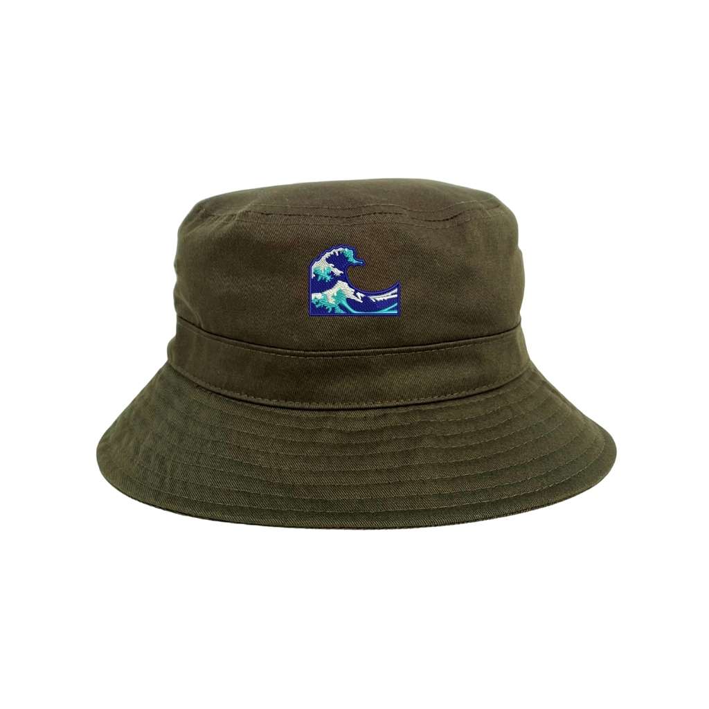 Embroidered wave on olive bucket hat - DSY Lifestyle
