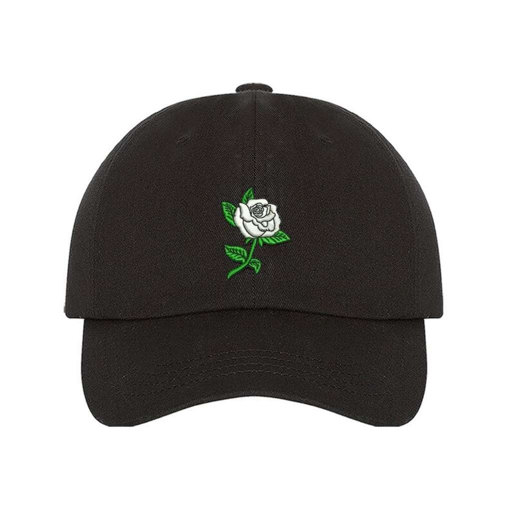 Black baseball hat with white rose embroidered - DSY Lifestyle