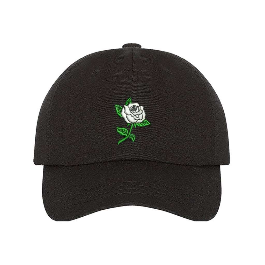 Black baseball hat with white rose embroidered - DSY Lifestyle