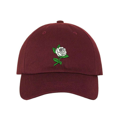 Burgundy baseball hat with white rose embroidered - DSY Lifestyle
