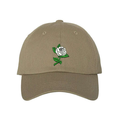 Khaki baseball hat with white rose embroidered - DSY Lifestyle