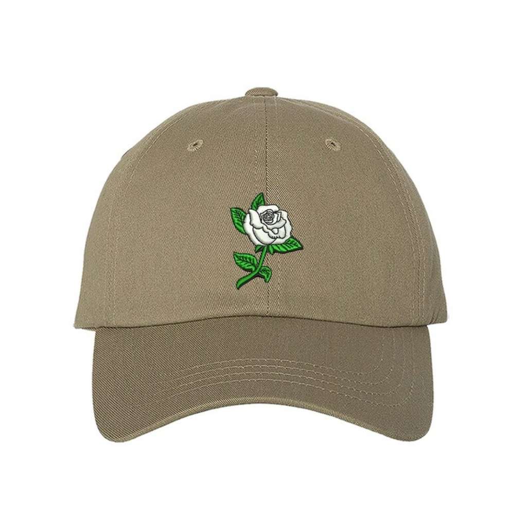 Khaki baseball hat with white rose embroidered - DSY Lifestyle