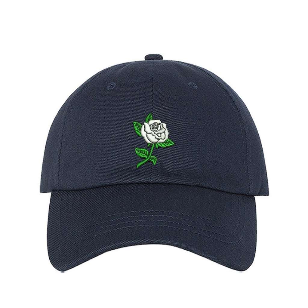 Navy blue baseball hat with white rose embroidered - DSY Lifestyle
