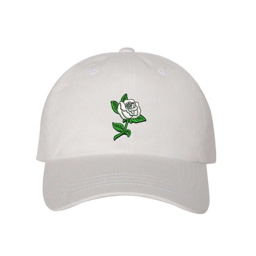 White baseball hat with white rose embroidered - DSY Lifestyle