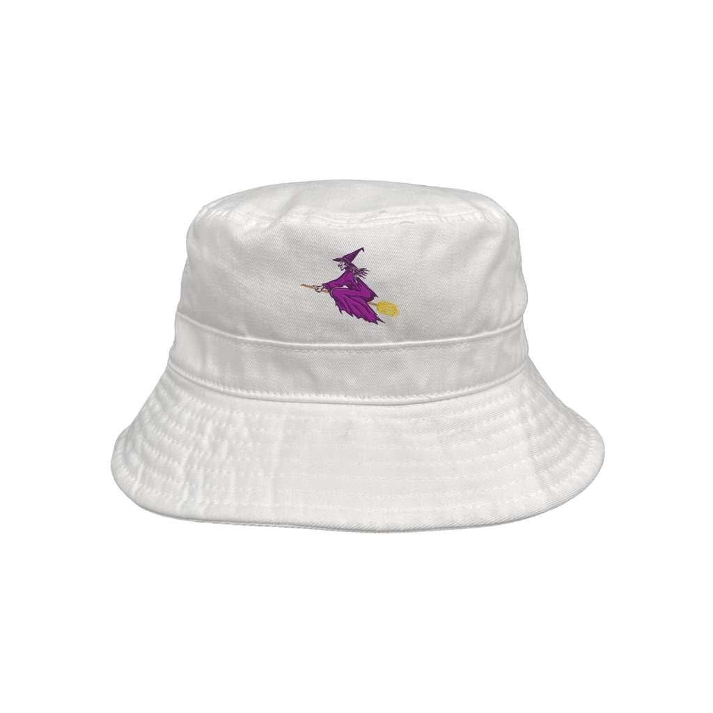 Embroidered witch on white bucket hat - 1024 x 1024