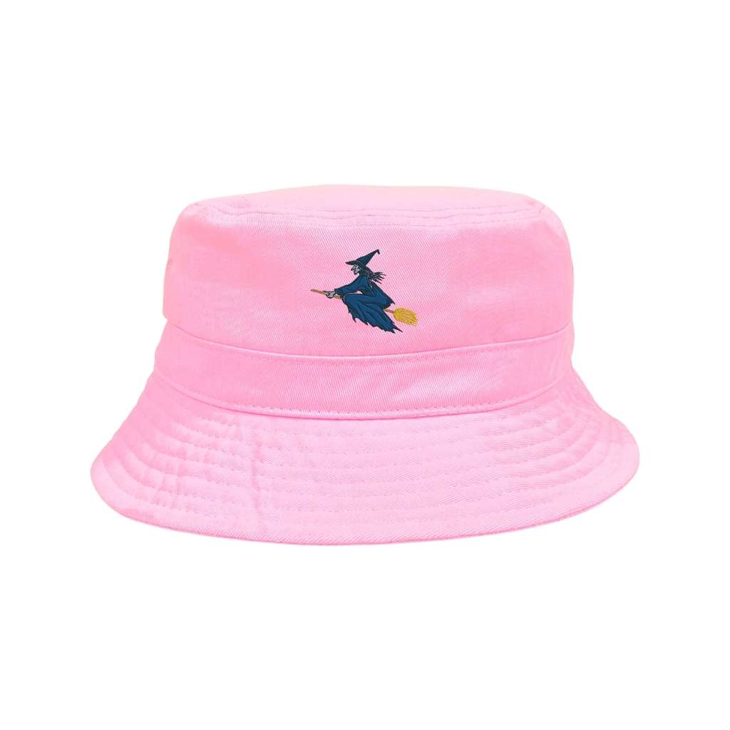 Embroidered witch on pink bucket hat