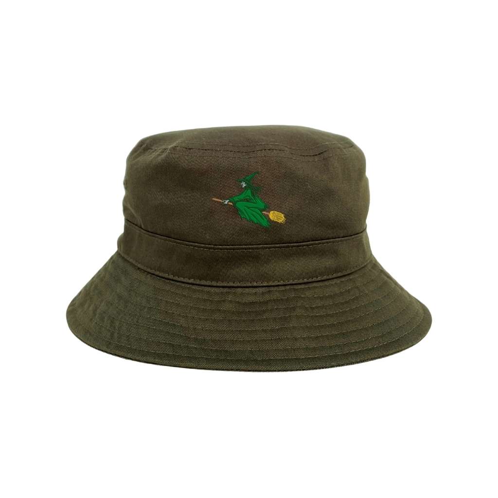 Embroidered olive on white bucket hat