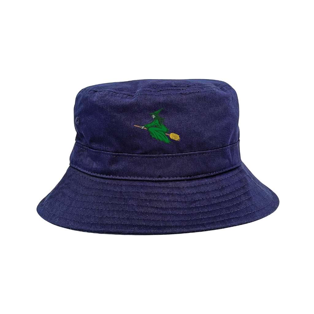 Embroidered witch on navy bucket hat