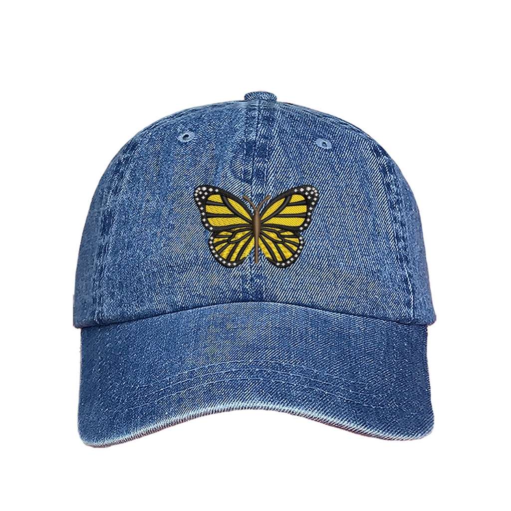 Embroidered yellow butterfly on light denim baseball hat - DSY Lifestyle