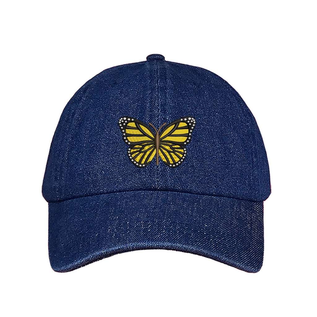 Embroidered yellow butterfly on dark denim baseball hat - DSY Lifestyle