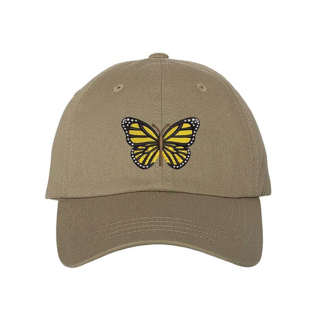 Embroidered yellow butterfly on khaki baseball hat - DSY Lifestyle