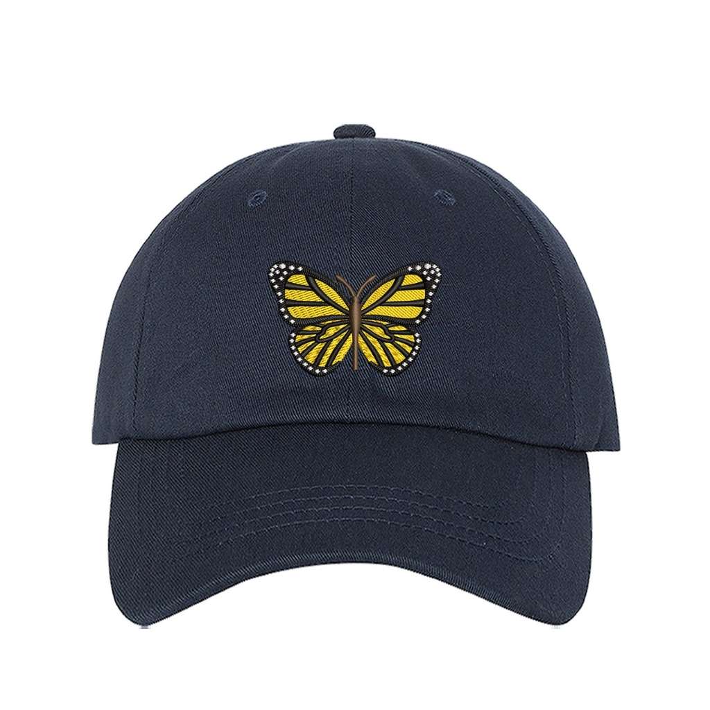 Embroidered yellow butterfly on navy baseball hat - DSY Lifestyle