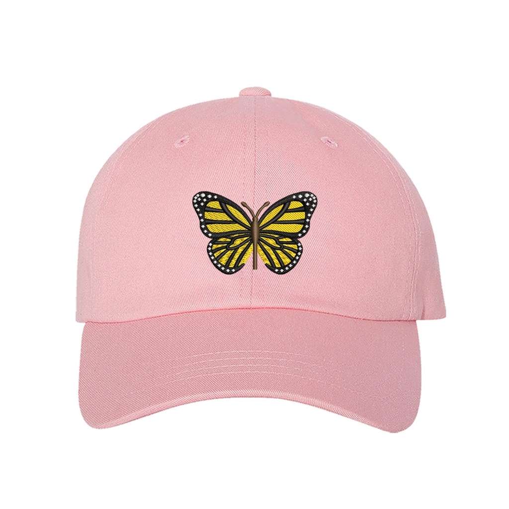 Embroidered yellow butterfly on pink baseball hat - DSY Lifestyle