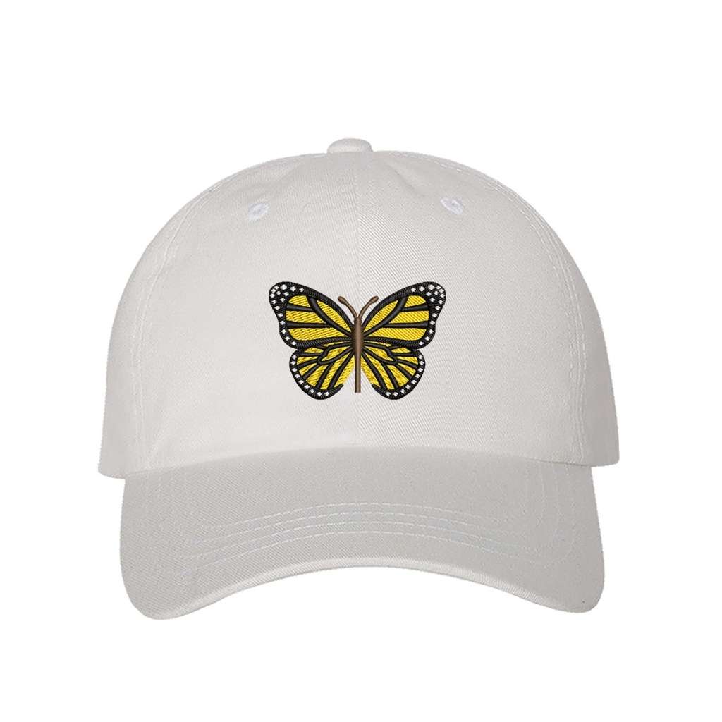 Embroidered yellow butterfly on white baseball hat - DSY Lifestyle