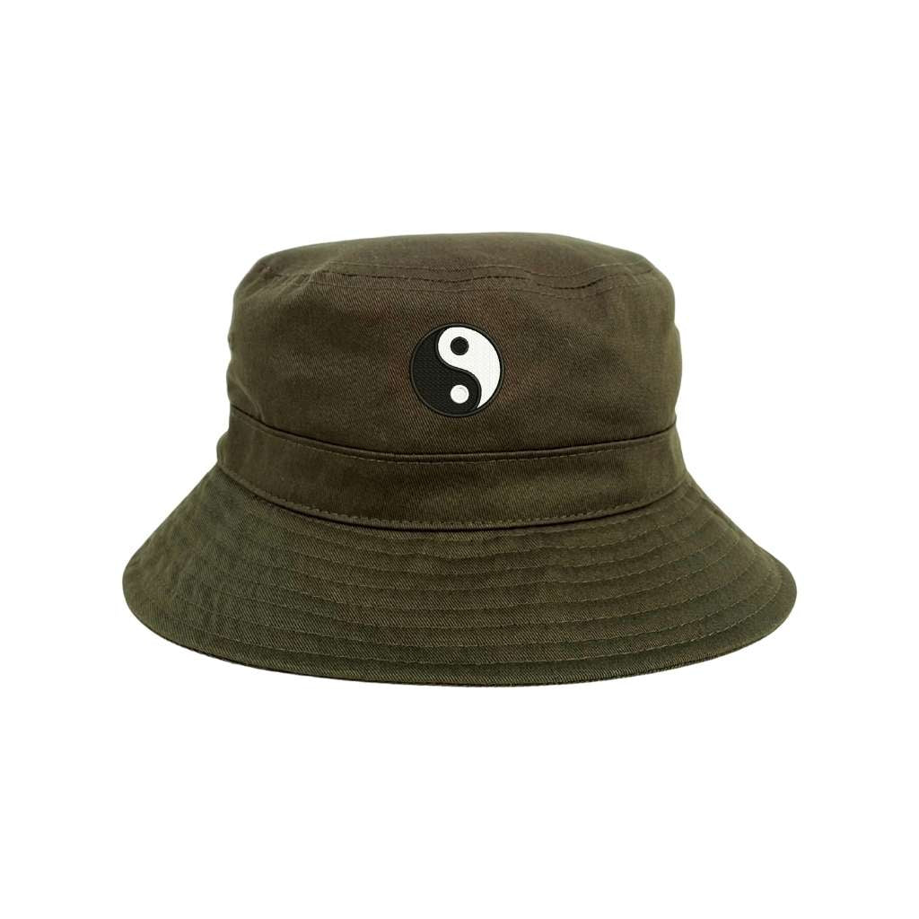 Embroidered Yin Yang on olive bucket hat - DSY Lifestyle