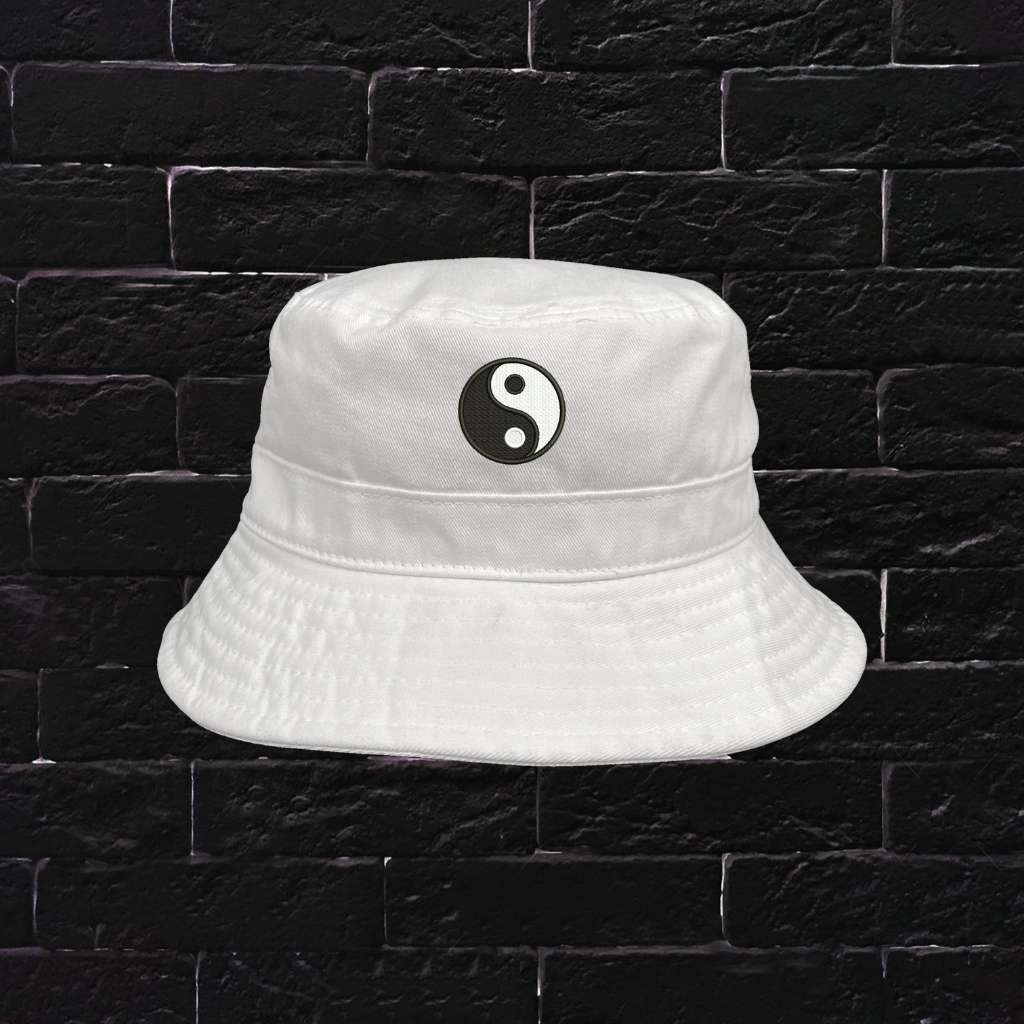 Embroidered Yin Yang on white bucket hat - DSY Lifestyle